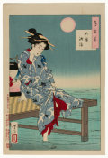 Tsukioka Yoshitoshi - Cooling off at Shijo by the Kamo River, 1885