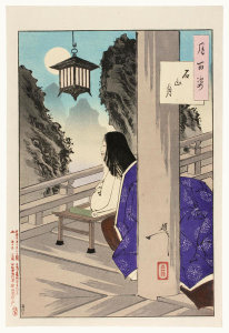 Tsukioka Yoshitoshi - Murasaki Shikibu in the Temple at Mt. Ishiyama by Moonlight, 1889