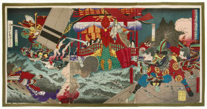Tsukioka Yoshitoshi - The Great Battle between the Genji and the Heike at Yashima , 1881