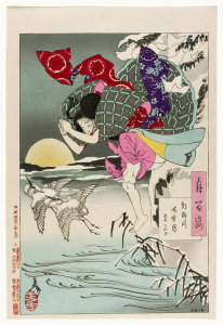 Tsukioka Yoshitoshi - The Filial Daughter Chikako and the Moon after a Snowfall at the Asano River (Kojo Chikako Asanogawa seisetsu no tsuki), 1885
