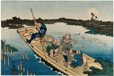 Totoya Hokkei - Peasants Being Ferried Across the Sumida River at Full Moon, 1833