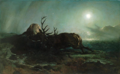 Sir Edwin Landseer - Two Stags Battling By Moonlight, By 1853